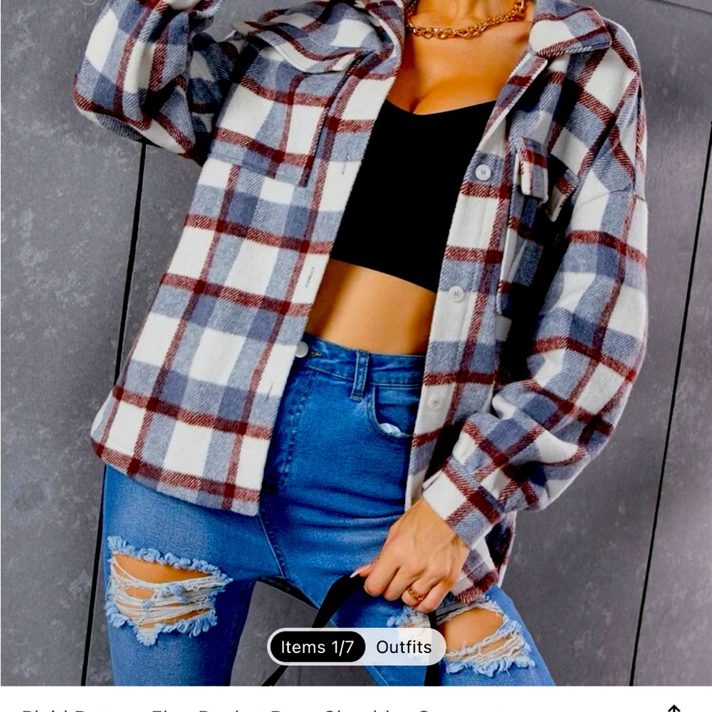 Sz M womens plaid shacket jacket plaid shirt NWT